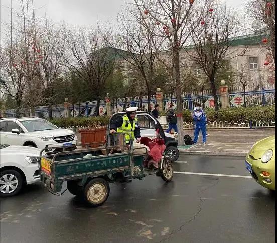 开学第一天 肥乡交警雨雪中为...